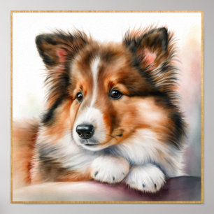 Schattig Sheepdog Puppy Artwork Poster