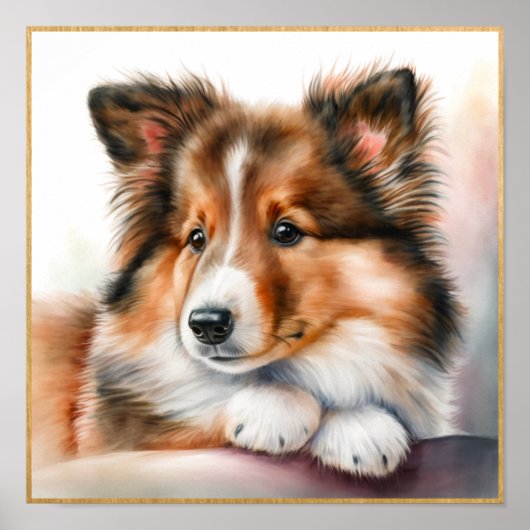 Schattig Sheepdog Puppy Artwork Poster (Voorkant)