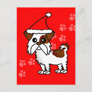 Schattig Shih Tzu cartoon Santa Hat - Bruin en Wit Feestdagenkaart