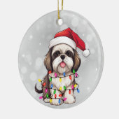 Schattig Shih Tzu Hond Verpakt in Kerstverlichting Keramisch Ornament (Links)