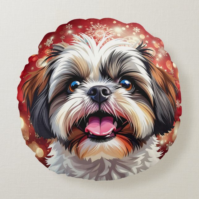 Schattig Shih Tzu Kerstmis Rond Kussen (Voorkant)