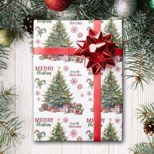 Schattig Shih Tzu Puppy Onder de Kerstboom Cadeaupapier