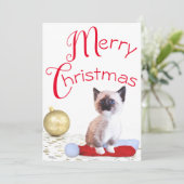 Schattig Siamese katje met kerstmuts Feestdagenkaart (Staand voorkant)
