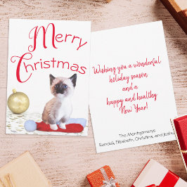 Schattig Siamese katje met kerstmuts Feestdagenkaart