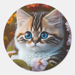 Schattig Sinaasappel en witte kitten Ronde Sticker