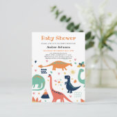 Schattig Sinaasappel Groen Baby Dinosaur Boy Baby  Uitnodiging Briefkaart (Staand voorkant)