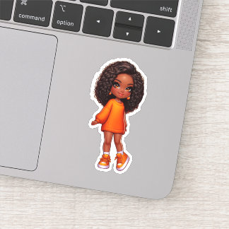 schattig sinaasappel zwart chibi meisje sticker