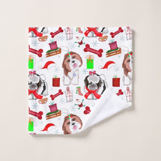 Schattig sjiitisch kerstpatroon met tzu bad handdoek (Wasdoekje)