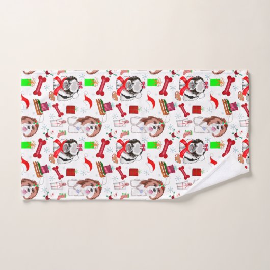 Schattig sjiitisch kerstpatroon met tzu bad handdoek (Handdoek)