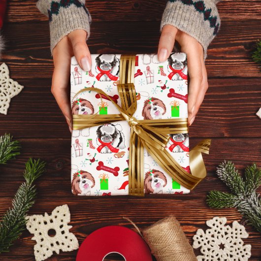 Schattig sjiitisch kerstpatroon met tzu inpakpapier vel