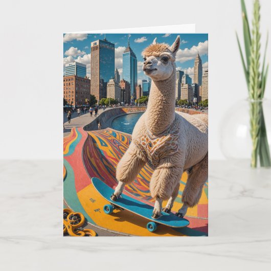 Schattig Skateboard Alpaca Alle Gelegenheden Groet Kaart (Voorkant)