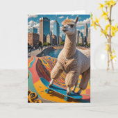 Schattig Skateboard Alpaca Alle Gelegenheden Groet Kaart (Gele Bloem)