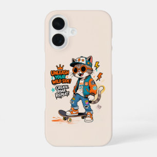 Schattig skateboard kat graffiti streetwear cartoo iPhone 16 hoesje