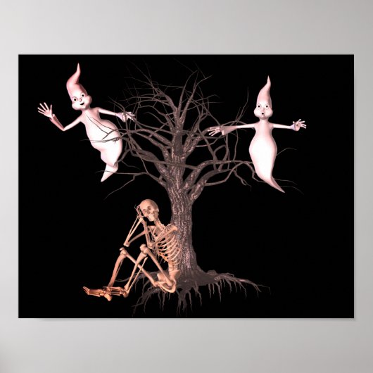 Schattig Skelet En Spoken Halloween Poster (Voorkant)