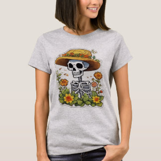 Schattig Skelet In Tuin - Cottagecore Sticker Kuns T-shirt