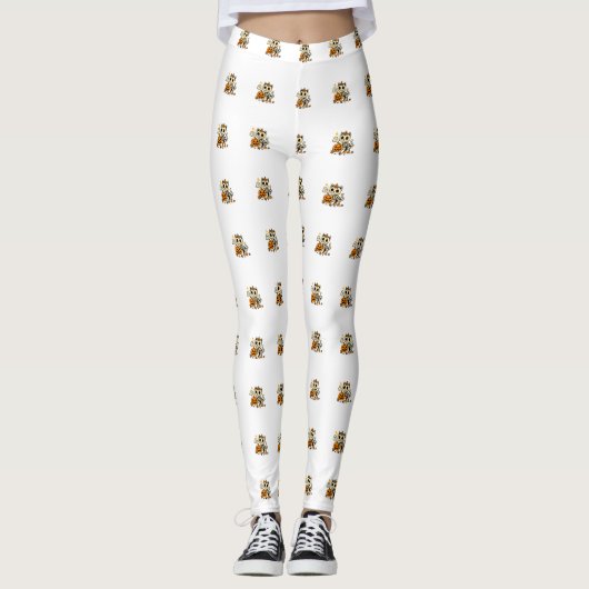 Schattig skelet kat met pompoen  leggings (Voorkant)