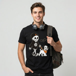Schattig Skelet Loopt met Hond Halloween T-shirt