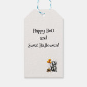 Schattig skelet meisje met pompoen ballonnen  cadeaulabel (Achterkant)