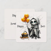 Schattig Skelet Meisje met Pompoen Ballonnen Feestdagenkaart (Voorkant / Achterkant)