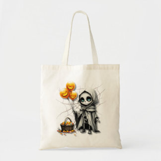 Schattig Skelet Meisje met Pompoen Ballonnen Tote Bag