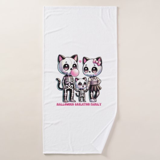 Schattig Skeleton Cat Familie met Bubble Gum Fun H Badhanddoek (Badhanddoek)