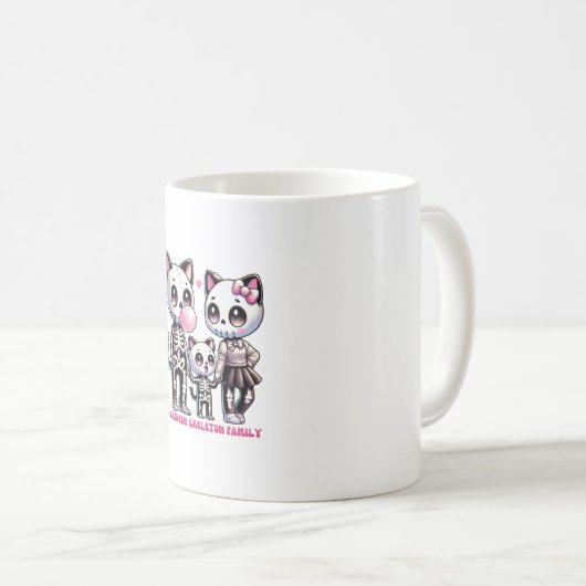 Schattig Skeleton Cat Familie met Bubble Gum Fun H Koffiemok (Voorkant rechts)