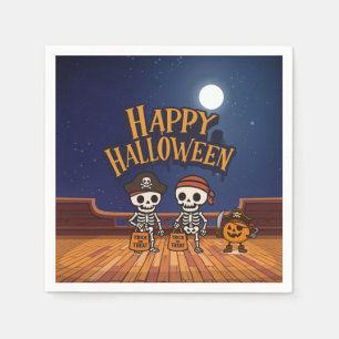 schattig, skeletten en pompoen Halloween Servet