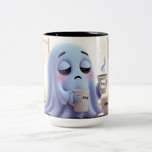 Schattig Slaapdemon dat Koffie Drinkt op Stille Oc Tweekleurige Koffiemok