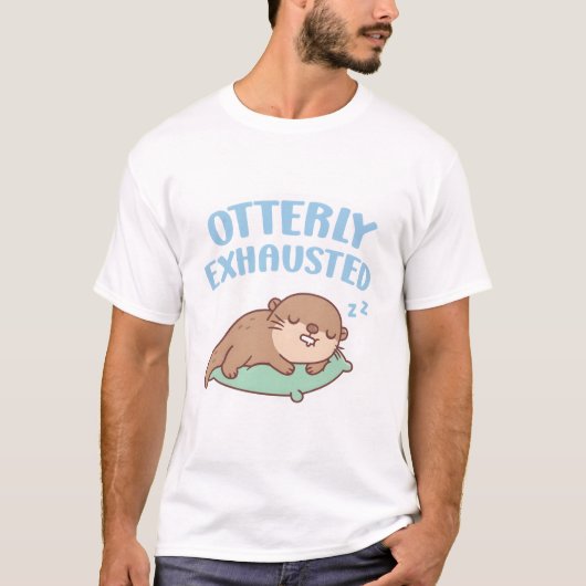 Schattig slapen otter totaal uitgeput grappig t-shirt (Voorkant)