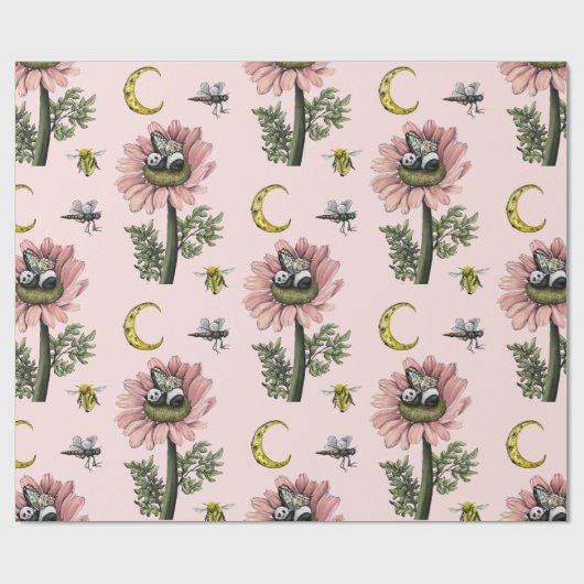 Schattig slapen Panda Beer Fairy bloemenpatroon Cadeaupapier (Vlak)