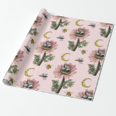 Schattig slapen Panda Beer Fairy bloemenpatroon Cadeaupapier (Uitgerold)