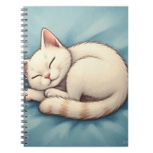 Schattig Slapen Witte Kat Blauw Notitieboek Hoesje