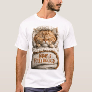 Schattig slapend kaneelkatje gewikkeld in deken t-shirt