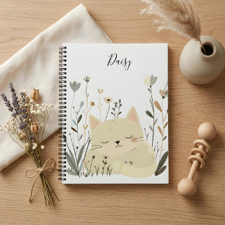 Schattig Slapend Kitten Sage & Pastel Bloemen Notitieboek