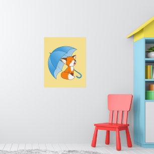 Schattig slapend klein vosje onder paraplu poster