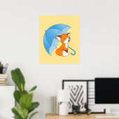 Schattig slapend klein vosje onder paraplu poster (Thuiskantoor)