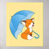 Schattig slapend klein vosje onder paraplu poster (Voorkant)