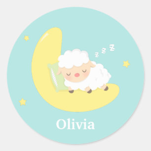 Schattig slapend lammetje op de maan ronde sticker