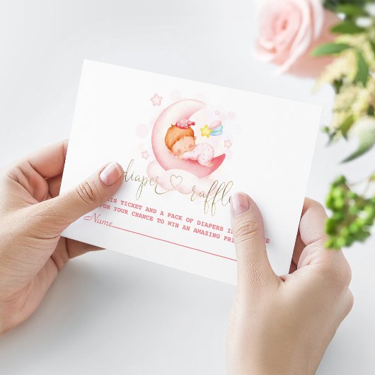 Schattig slaperig meisje over de maan gouden luier informatiekaartje