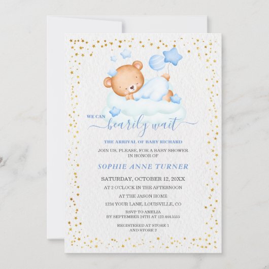 Schattig slaperig teddybeer barly wait boy Baby sh Kaart (Voorkant)