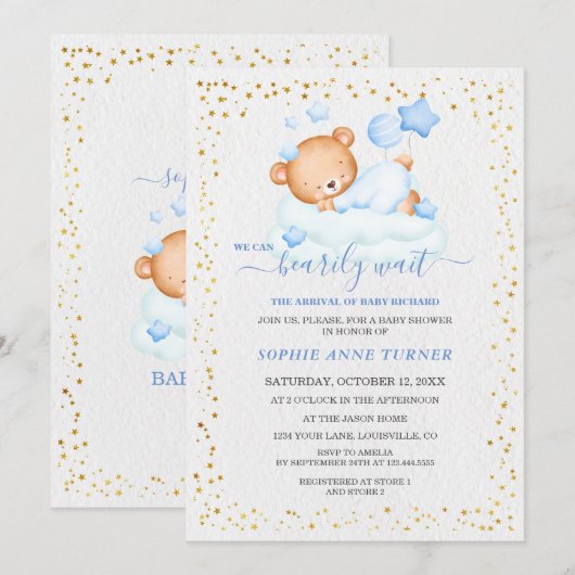 Schattig slaperig teddybeer barly wait boy Baby sh Kaart (Voorkant / Achterkant)