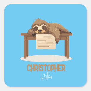 Schattig Sleepy Studeren Luiaard met Kinder Naam Vierkante Sticker