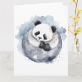 Schattig Sleepy Waterverf Panda Kaart (Gele Bloem)