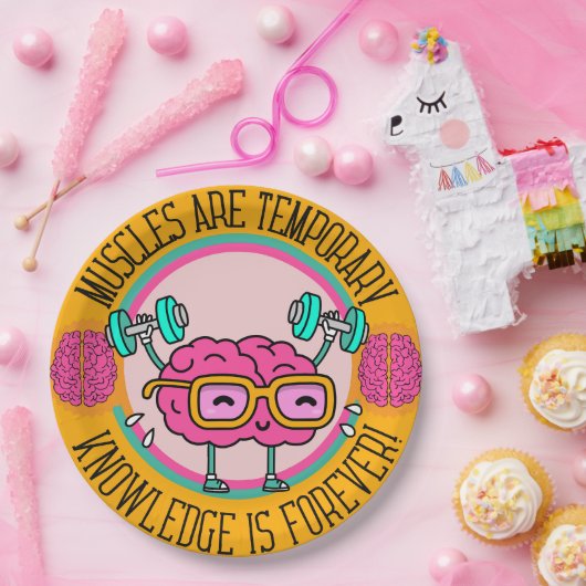 Schattig Slim Roze Brein Kennis Is Voor Altijd Papieren Bordje (Feest)