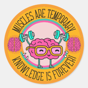 Schattig Slim Roze Brein Kennis Is Voor Altijd Ronde Sticker