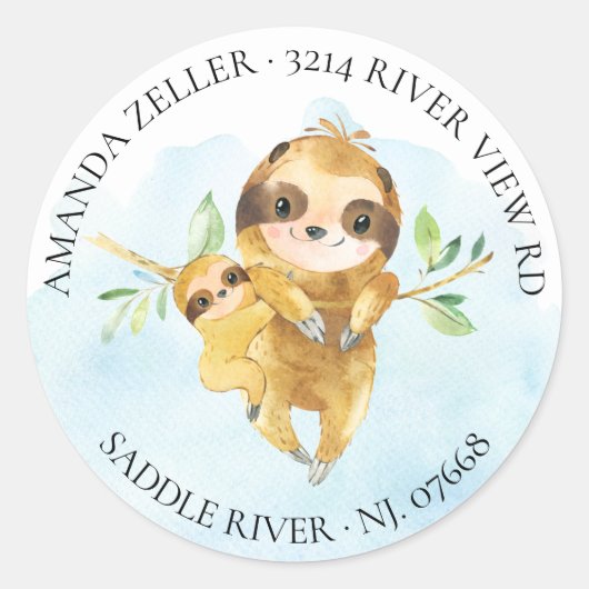 Schattig sloth Baby shower retour adreslabel Ronde Sticker (Voorkant)