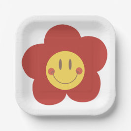 Schattig Smiley Bloem Retro Esthetiek Gelukkig Gez Papieren Bordje