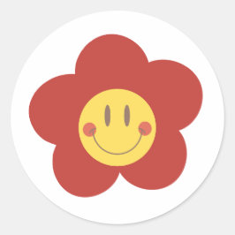 Schattig Smiley Bloem Retro Esthetiek Gelukkig Gez Ronde Sticker