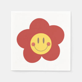Schattig Smiley Bloem Retro Esthetiek Gelukkig Gez Servet