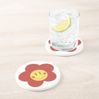 Schattig Smiley Bloem Retro Esthetiek Gelukkig Gez Zandsteen Onderzetter